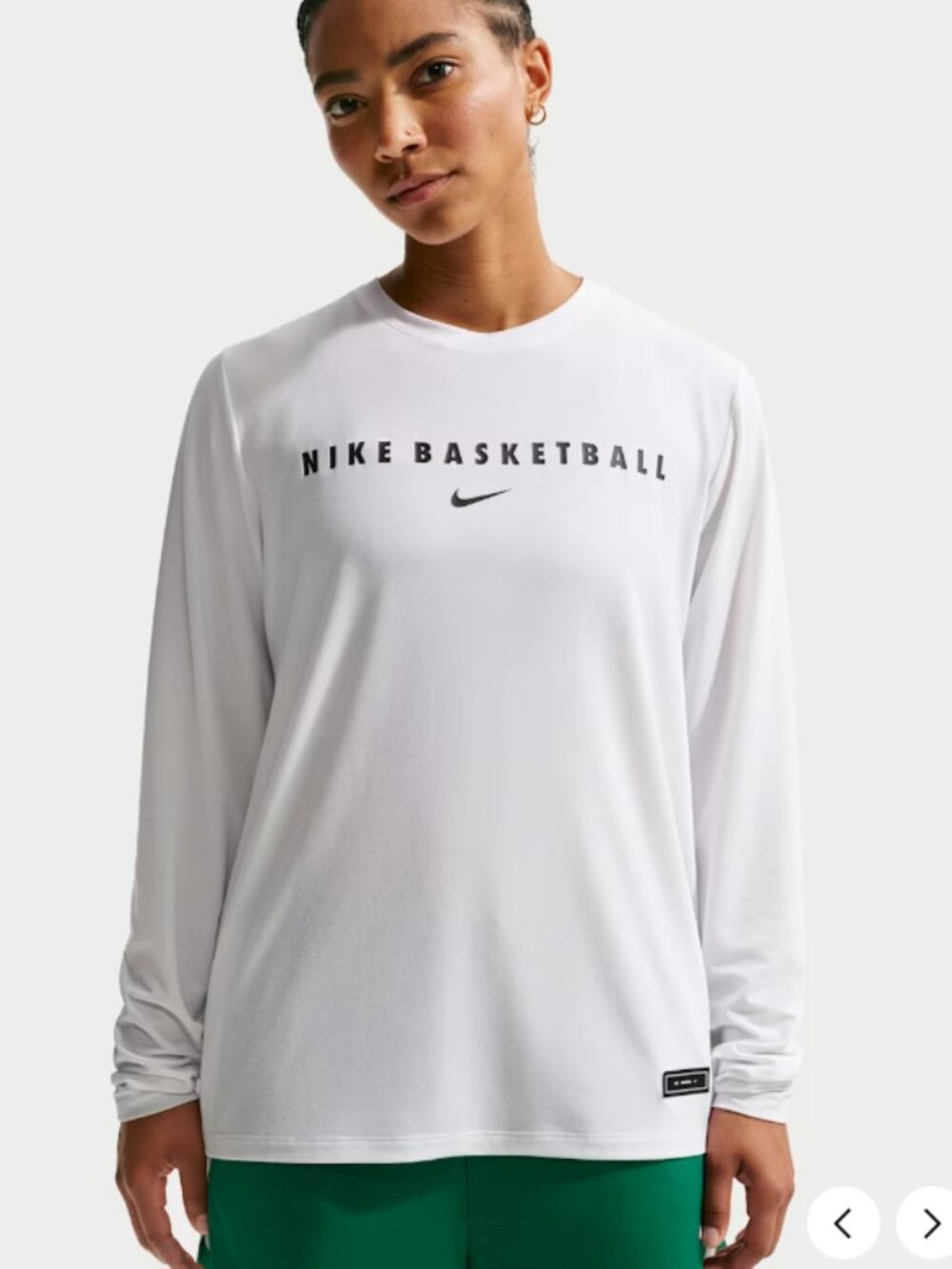 Nike Women's Dri-FIT Long-Sleeve Warm-Up Basketball Top. White and Black.